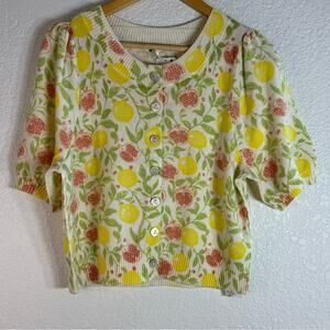 NWT Free People Isla Patterned Cardigan Wool Blend Lemon Pomegranate Medium